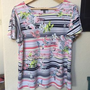 The Limited Floral Stripe Split Sleeve Top